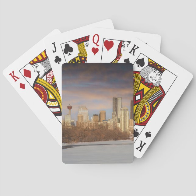 Winter Sunset Scene At Calgary Skyline Poker Cards (Back)