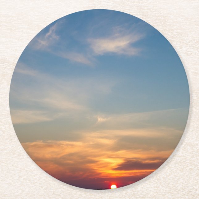 Winter sunset sky round paper coaster (Front)