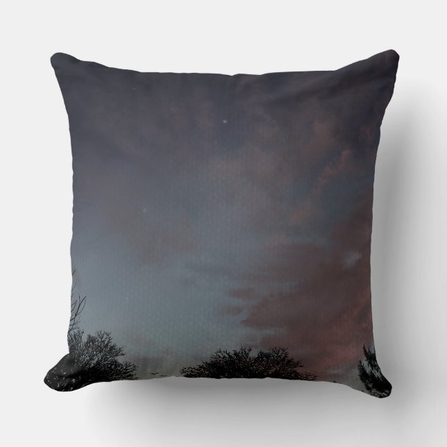 Winter sunset sky with stars throw pillow (Front)