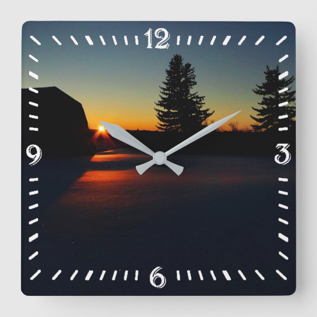 Winter Sunset Square Wall Clock (Front)