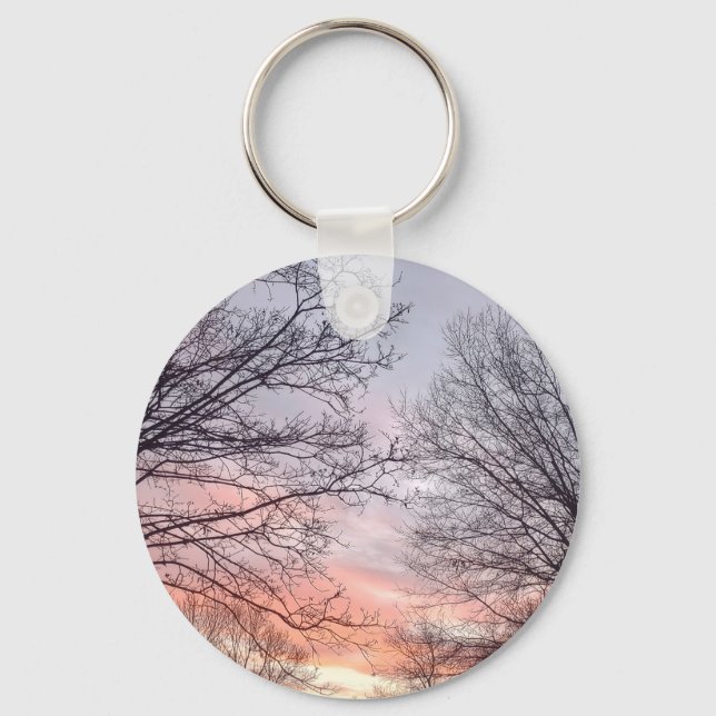 Winter Sunset Through Trees Keychain (Front)