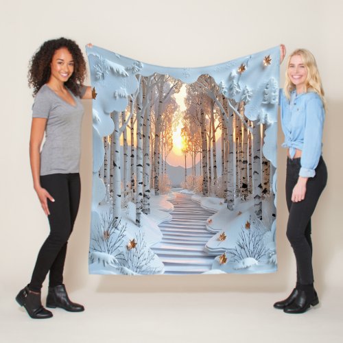 Winter Sunset White Birch Forest Fleece Blanket