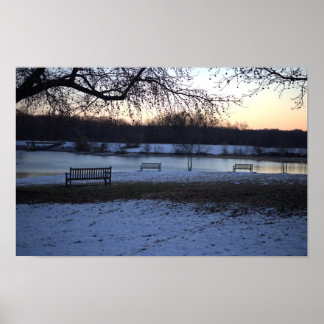 Winter Sunset with Creek Poster