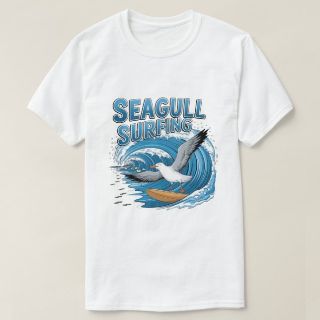 Winter Surfer Seagull, Seagull Surfing, Seagull  T T-Shirt (Design Front)