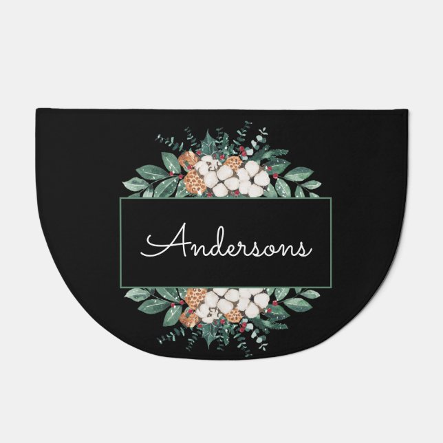 Winter Surname Greenery Doormat (Front)