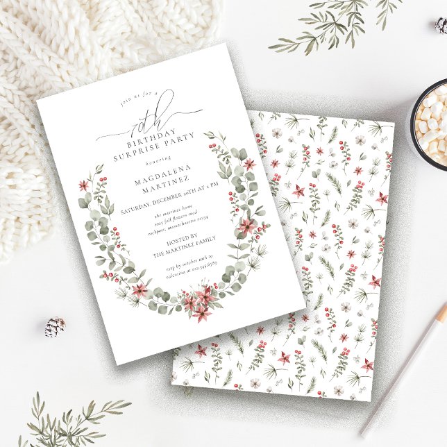 Winter Surprise Party Greenery 70th Birthday Invitation (Creator Uploaded)