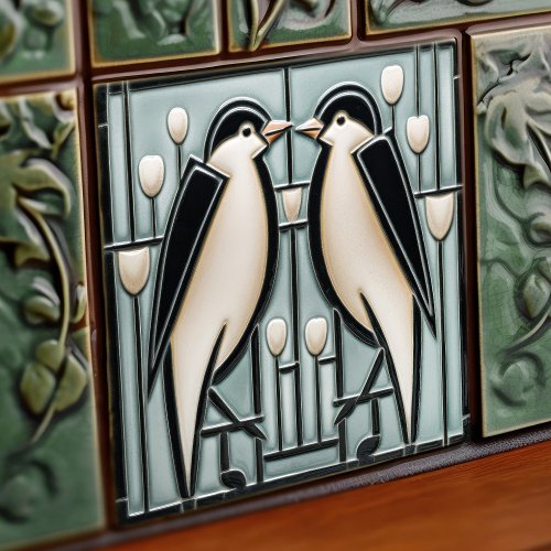 Winter Swallows Mackintosh Art Deco Nouveau Decor Ceramic Tile