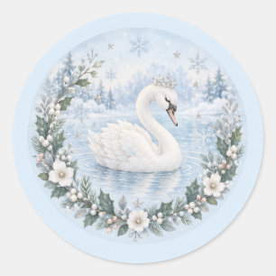 Winter Swan Baby Shower Favor Classic Round Sticker