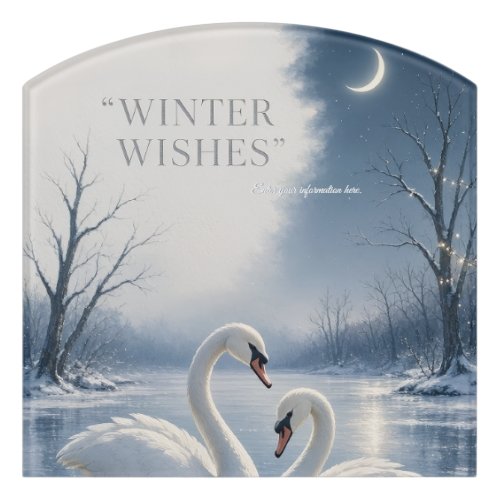 Winter Swan Christmas ,Moonlit Lake Holiday design Door Sign