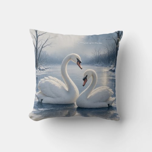 Winter Swan Christmas ,Moonlit Lake Holiday design Throw Pillow