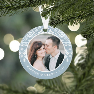 Winter Sweater Pattern Wedding Photo Ornament