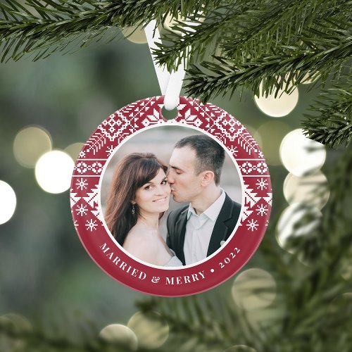 Winter Sweater Pattern  Wedding Photo Ornament