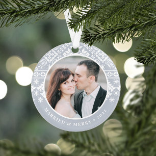 Winter Sweater Pattern Wedding Photo Ornament