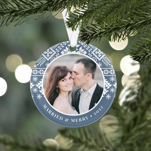 Winter Sweater Pattern  Wedding Photo Ornament