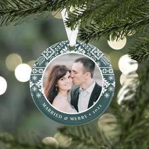 Winter Sweater Pattern Wedding Photo Ornament