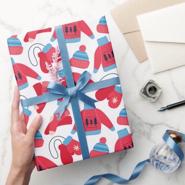 Winter Sweater Red Blue White Christmas Wrapping Paper (Gifting)