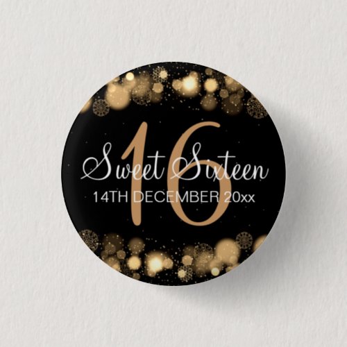 Winter Sweet 16 Birthday Party Gold Bokeh Lights Button