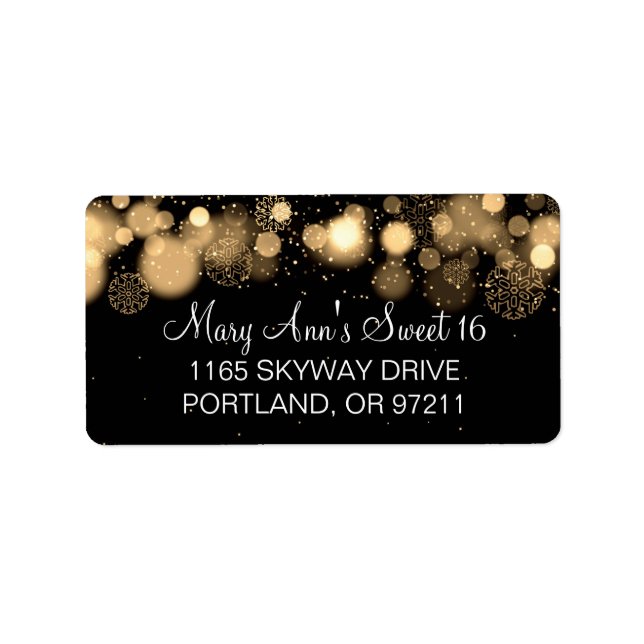 Winter Sweet 16 Birthday Party Gold Bokeh Lights Label (Front)