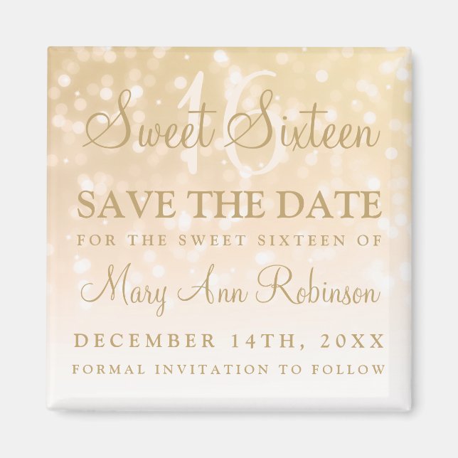 Winter Sweet 16 Birthday Party Gold Bokeh Lights Magnet (Front)