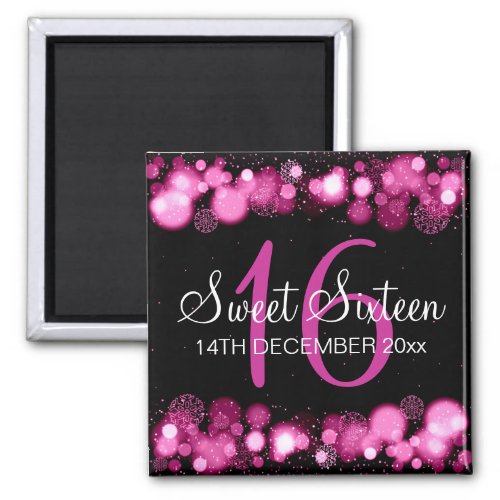 Winter Sweet 16 Birthday Party Pink Bokeh Lights Magnet