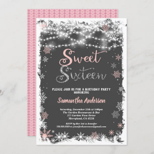 Winter sweet 16 sixteen snowflake chalkboard invitation