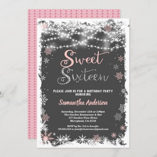 Winter sweet 16 sixteen snowflake chalkboard invitation