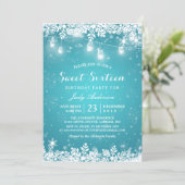 Winter Sweet 16 Sixteen Turquoise Snowflake Lights Invitation (Standing Front)