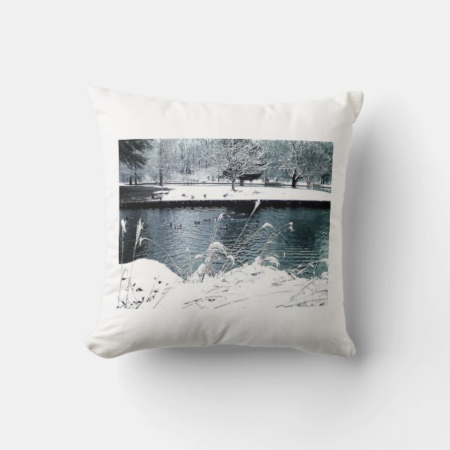 Winter Swim Throw Pillow (Front)