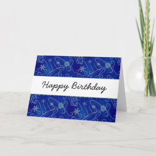Winter Swirls & Snowflakes Happy Birthday Card