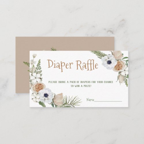 Winter Taupe Floral Diaper Raffle Baby Shower Game Business Card