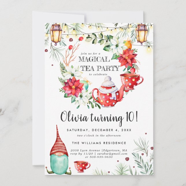 Winter Tea Party Birthday Invitation (Front)