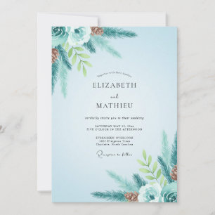 Winter Teal Pine Eucalyptus Wedding Invitation
