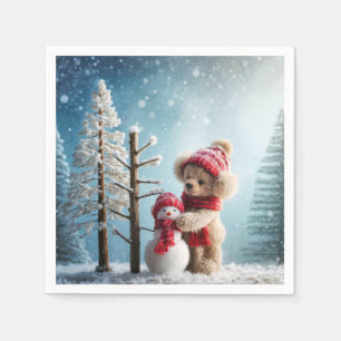Winter Teddy Bear and Snowman Napkins
