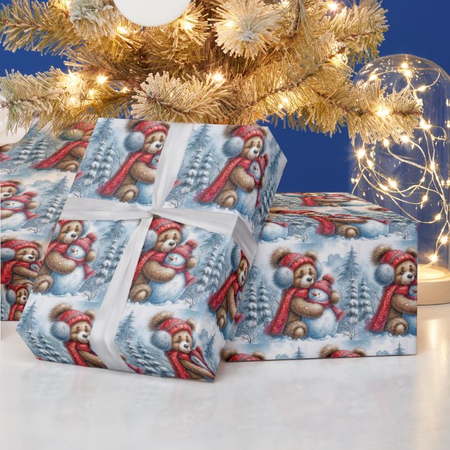 Winter Teddy Bear and Snowman Wrapping Paper (Holidays)