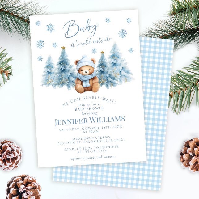 Winter Teddy Bear Baby its cold outside Boy Shower Invitation (Creator Uploaded)