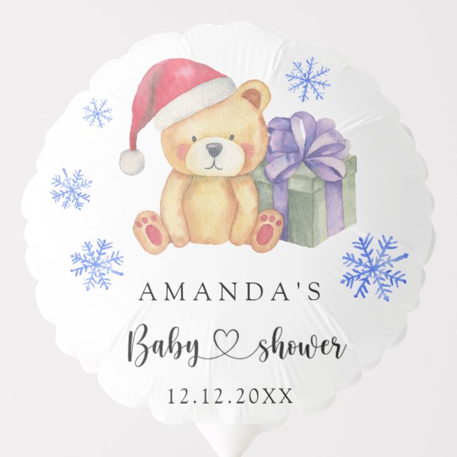 Winter teddy bear Baby Shower Balloon (Front)