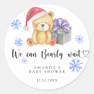 Winter teddy bear Baby Shower Classic Round Sticker