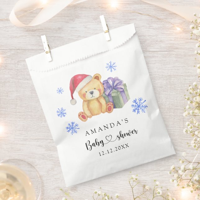 Winter teddy bear Baby Shower Favor Bag (Clipped)