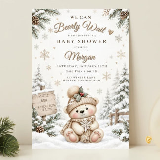Winter Teddy Bear Baby Shower Invitation Neutral