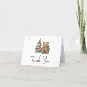 Winter Teddy Bear Baby Shower Letterpress Thank You Card