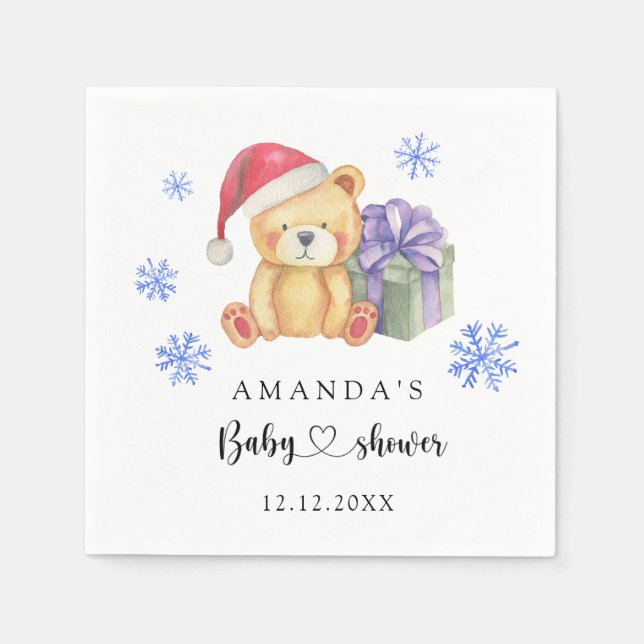Winter teddy bear Baby Shower Napkins (Front)