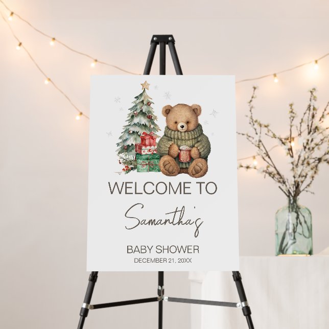 Winter Teddy Bear Baby Shower Welcome Sign (In Situ (Stand))