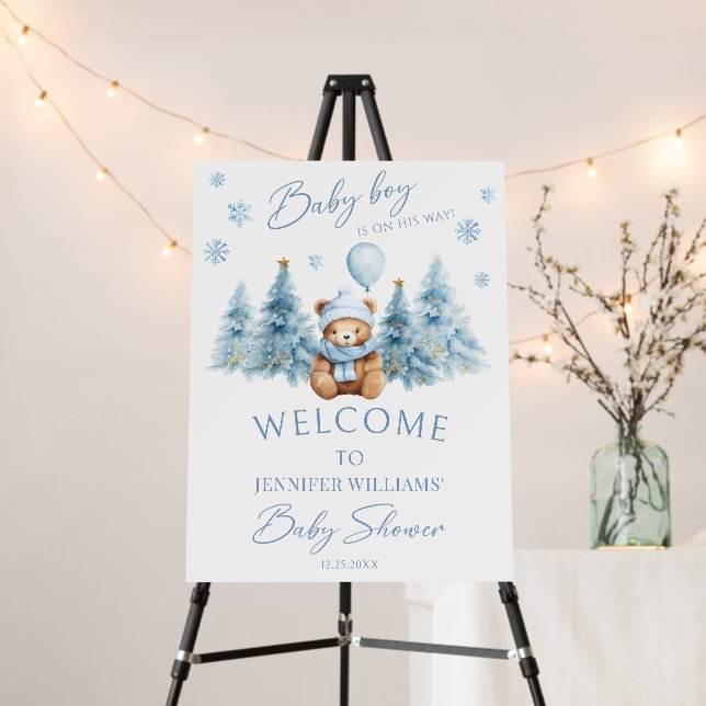 Winter Teddy Bear Baby Shower Welcome Sign Board (In Situ (Stand))