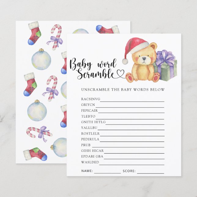 Winter teddy bear - Baby Word Scramble Game (Front/Back)