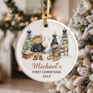 Winter Teddy Bear Baby's First Christmas Ceramic Ornament