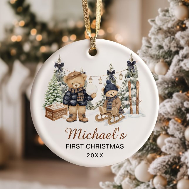 Winter Teddy Bear Baby's First Christmas Ceramic Ornament (Creator Uploaded)