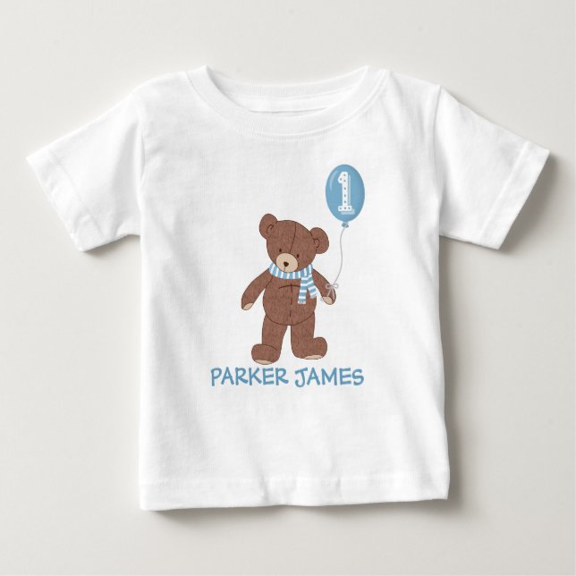 Winter Teddy Bear Balloon 1st Birthday Shirt (Front)