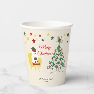 Winter Teddy Bear Festive Vintage Merry Christmas Paper Cups