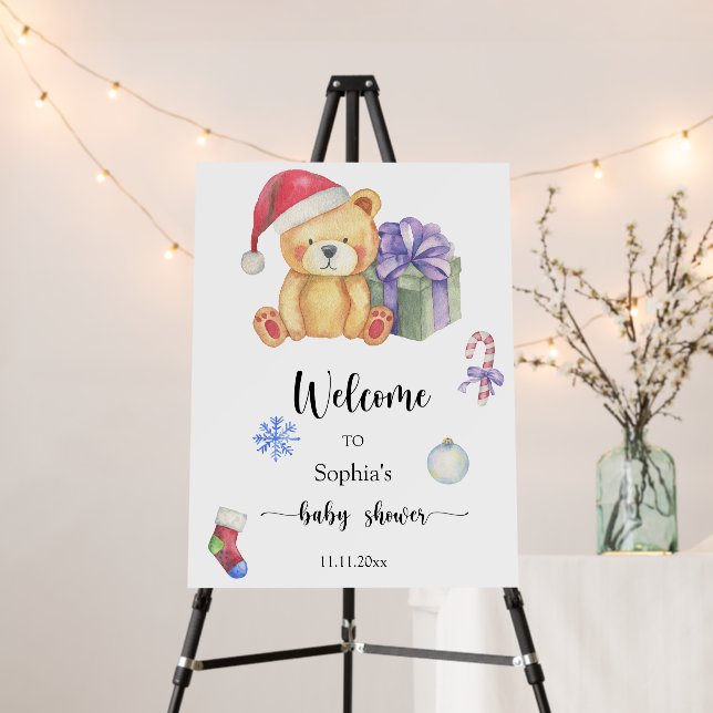 Winter teddy bear - Welcome baby shower Foam Board (In Situ (Stand))