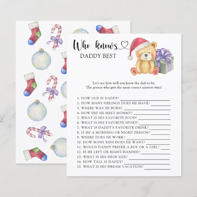 Winter teddy bear - Who knows daddy best game (Front/Back)